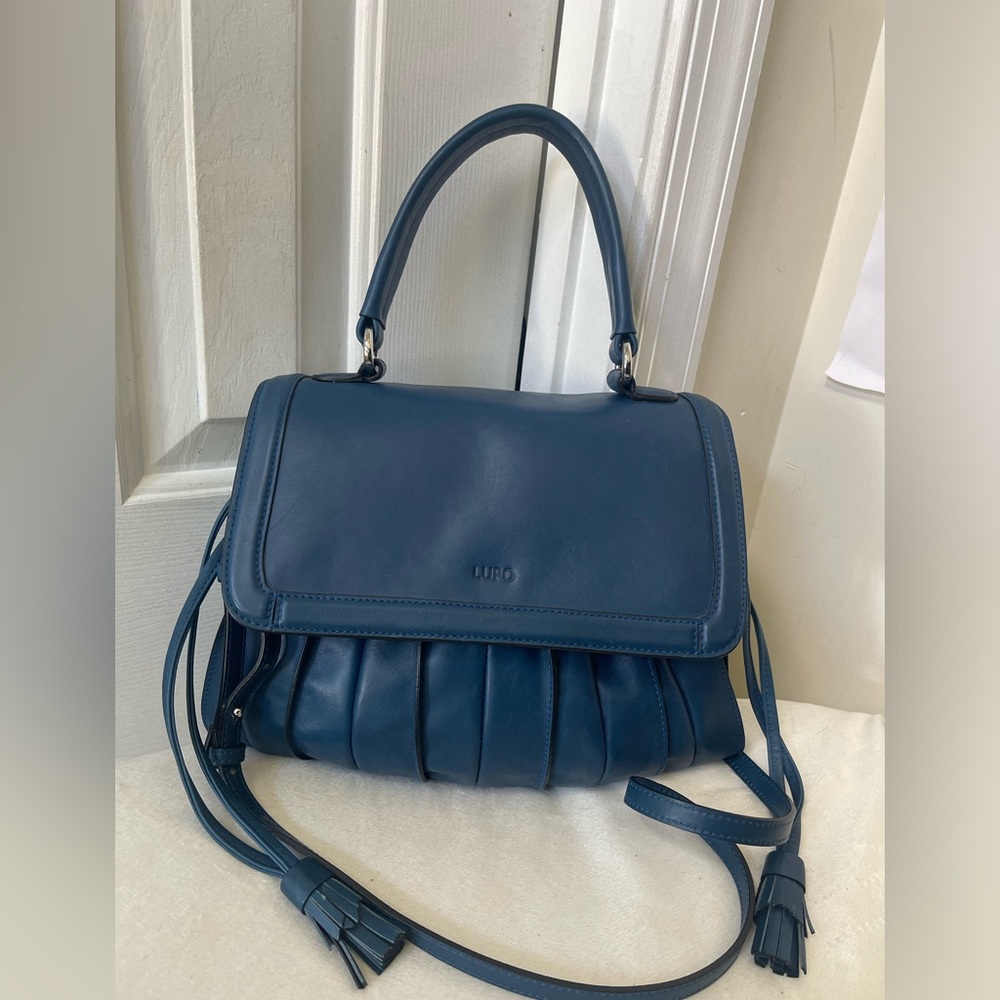 LUPO Navy Top-Handle Pleated Satchel Bag